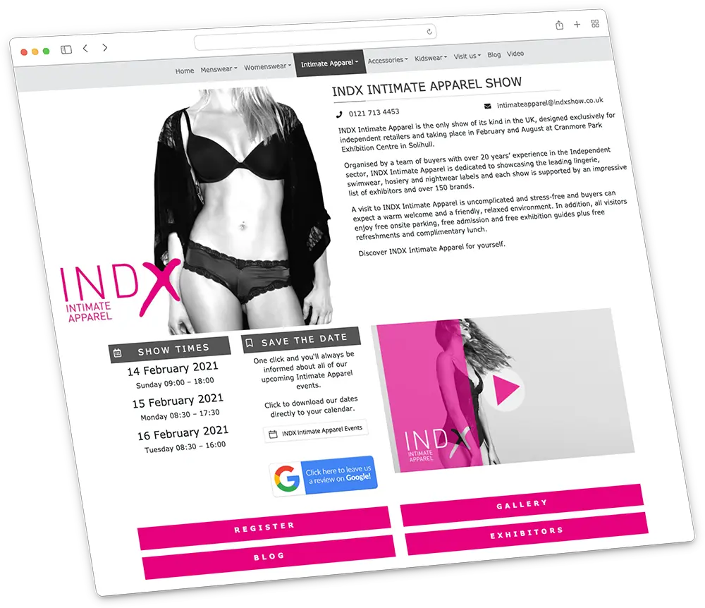 INDX Intimate Apparel | Solihull web design and SEO