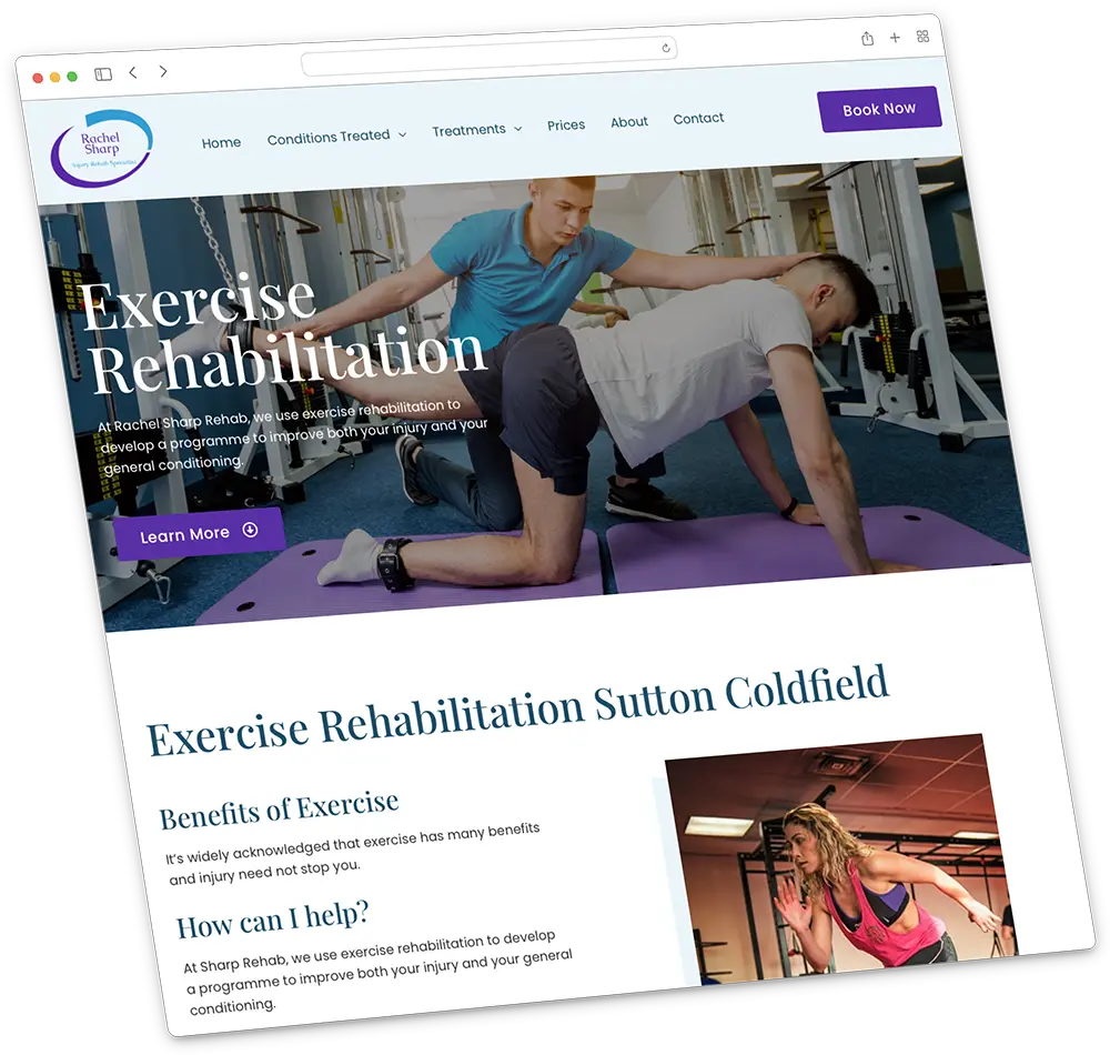 Rachel Sharp Sports Rehab Sutton Coldfield webs design